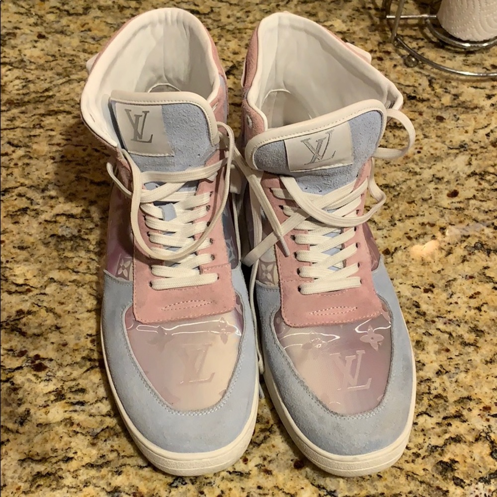 Pink and Baby Blue Louis Vuitton High Top Sneakers
